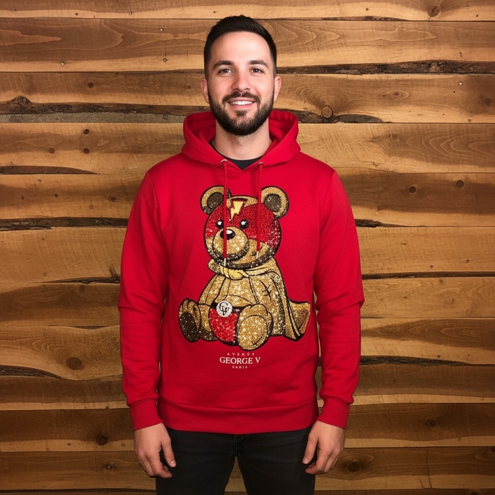 George Red Bear Graphic Hoodie for Men